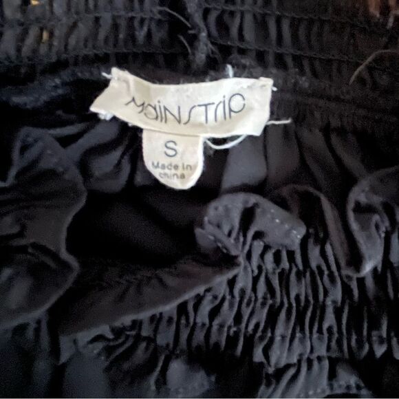 Main Strip Sheer Black High Neck Key Hole Blouse, Size Small - Picture 8 of 8